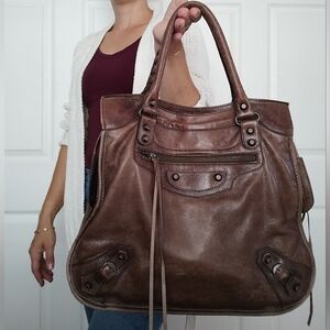 Balenciaga Chataigne Lambskin Leather Classic Arena Mid Afternoon Bag